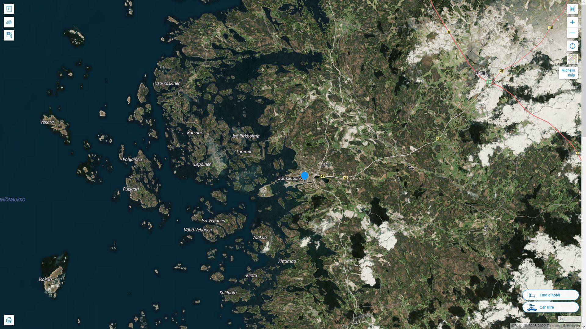 Uusikaupunki Finlande Autoroute et carte routiere avec vue satellite